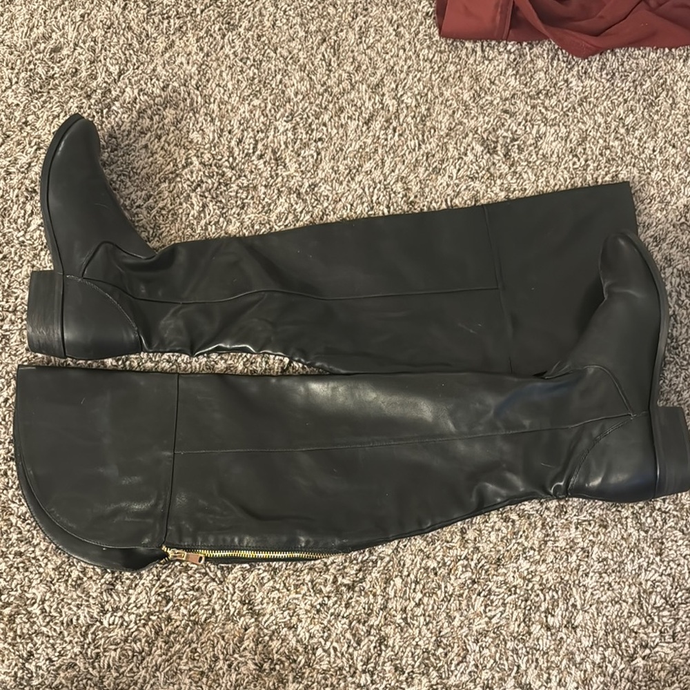 Black Leather Knee-High Boots